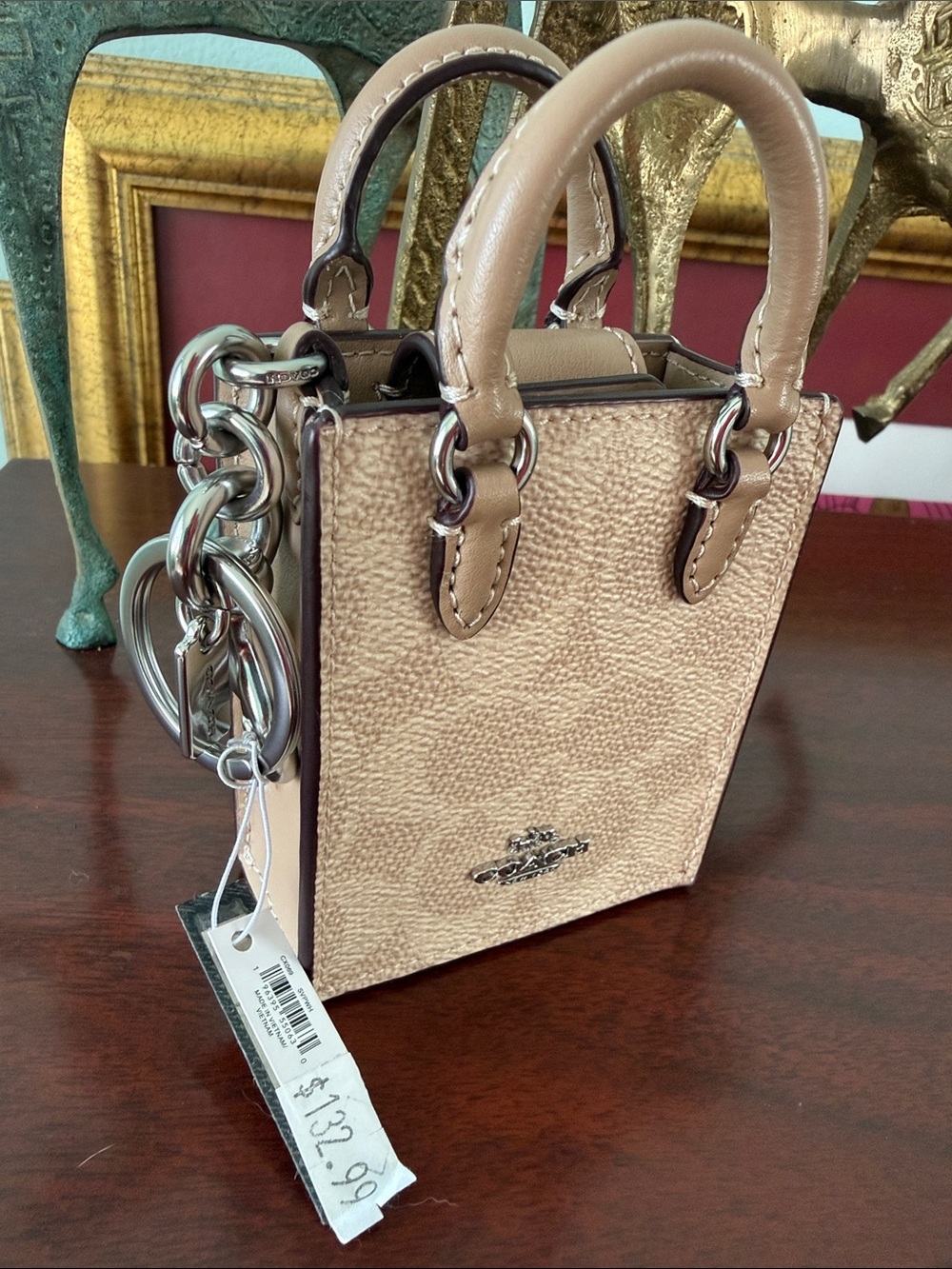 NWT Coach North South Mini Tote Bag Charm with Top Handles in Signature Canvas - Picture 14 of 16